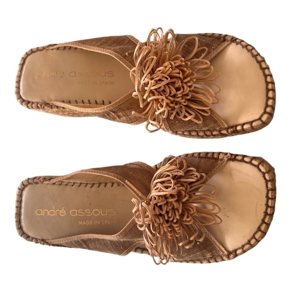 André Assous Silk Flower Espadrille Wedge Slip On Sandals Beige Size 6 - Picture 7 of 8